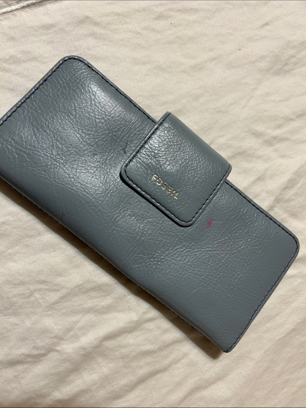 Fossil Slate-Gray Leather Clutch Wallet
